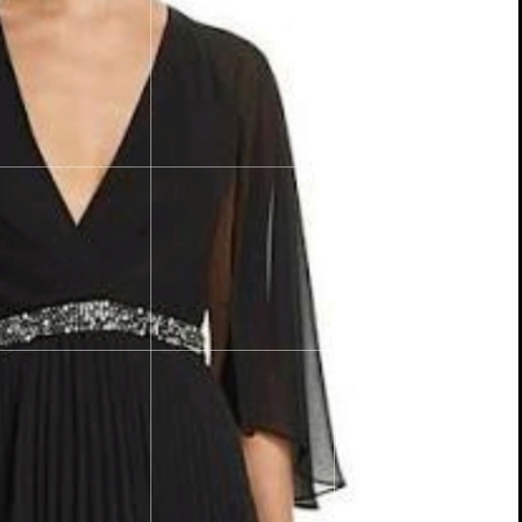 𝅺Laundry by Shelli Segal Women's Black V Neck Cape Sleeve Chiffon Evening Gown - Picture 9 of 11
